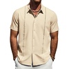 image:imageMens Cuban Guayabera Short Sleeve Button Down Shirt Casual Beach SummerBeige
