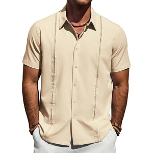 image:imageMens Cuban Guayabera Short Sleeve Button Down Shirt Casual Beach SummerBeige