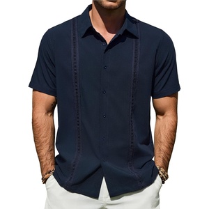 image:imageMens Cuban Guayabera Short Sleeve Button Down Shirt Casual Beach SummerNavy Blue