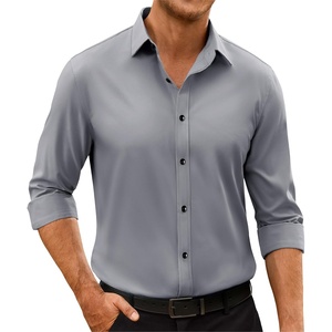 image:imageMens Dress Shirts Odor Resistant Long Sleeve Button Down Shirt StretchyGrey
