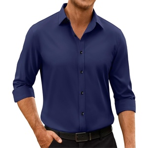 image:imageMens Dress Shirts Odor Resistant Long Sleeve Button Down Shirt StretchyNavy Blue