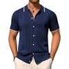 image:imageMens Knit Shirt Short Sleeve Button Down Shirt Textured Casual Summer TopsNavy Blue