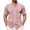 image:imageMens Knit Shirt Short Sleeve Button Down Shirt Textured Casual Summer TopsPink