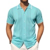 image:imageMens Knit Shirt Short Sleeve Button Down Shirt Textured Casual Summer TopsTeal