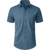 image:imageMens Teal Dress Shirt Short Sleeve Wrinkle Free Work Button Down Shirt 2XL