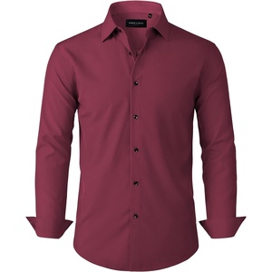 image:imageAlimens amp Gentle Mens Dress Shirts Stretch Long Sleeve Formal Business Wedding Button Down Shirt Wrinkle FreeWine Red