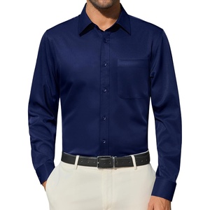 image:imageAlimens amp Gentle Navy Blue Long Sleeve Dress Shirts for Men Solid Button Up Shirt Casual Outdoor Wedding Sun Protection Shirt