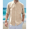 image:imageAlimens amp Gentle Mens Cotton Linen Shirts Long Sleeve Button Down Shirt Band Collar Beach ShirtsCamel